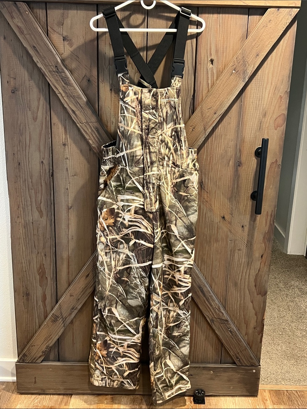 Field & Stream Hunting Suspender Bib Quilted Overalls Real Tree Camo Men's M